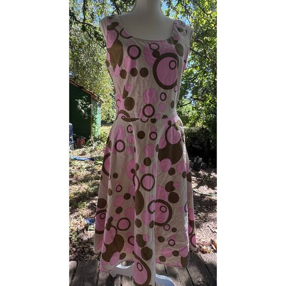 Lapis Size M Linen Cotton Pleated Beige Brown Pink Sleeveless Drop Waisted Dress - Picture 5 of 7